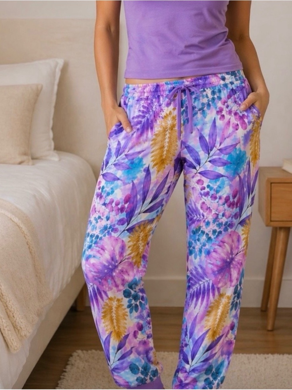 Grace Brooke Tropical Floral Bamboo Joggers - Multicolor
